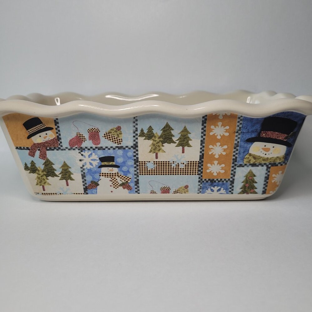 Christmas Snowmen Ceramic Bread Pan Bakeware Christmas Winter - Picture 8 of 8